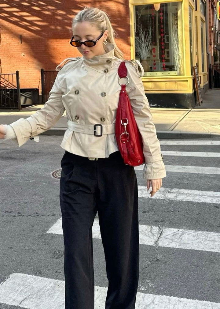 High-Neck Belted Trench Coat