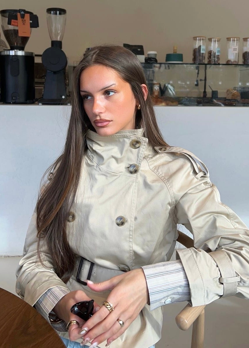 High-Neck Belted Trench Coat