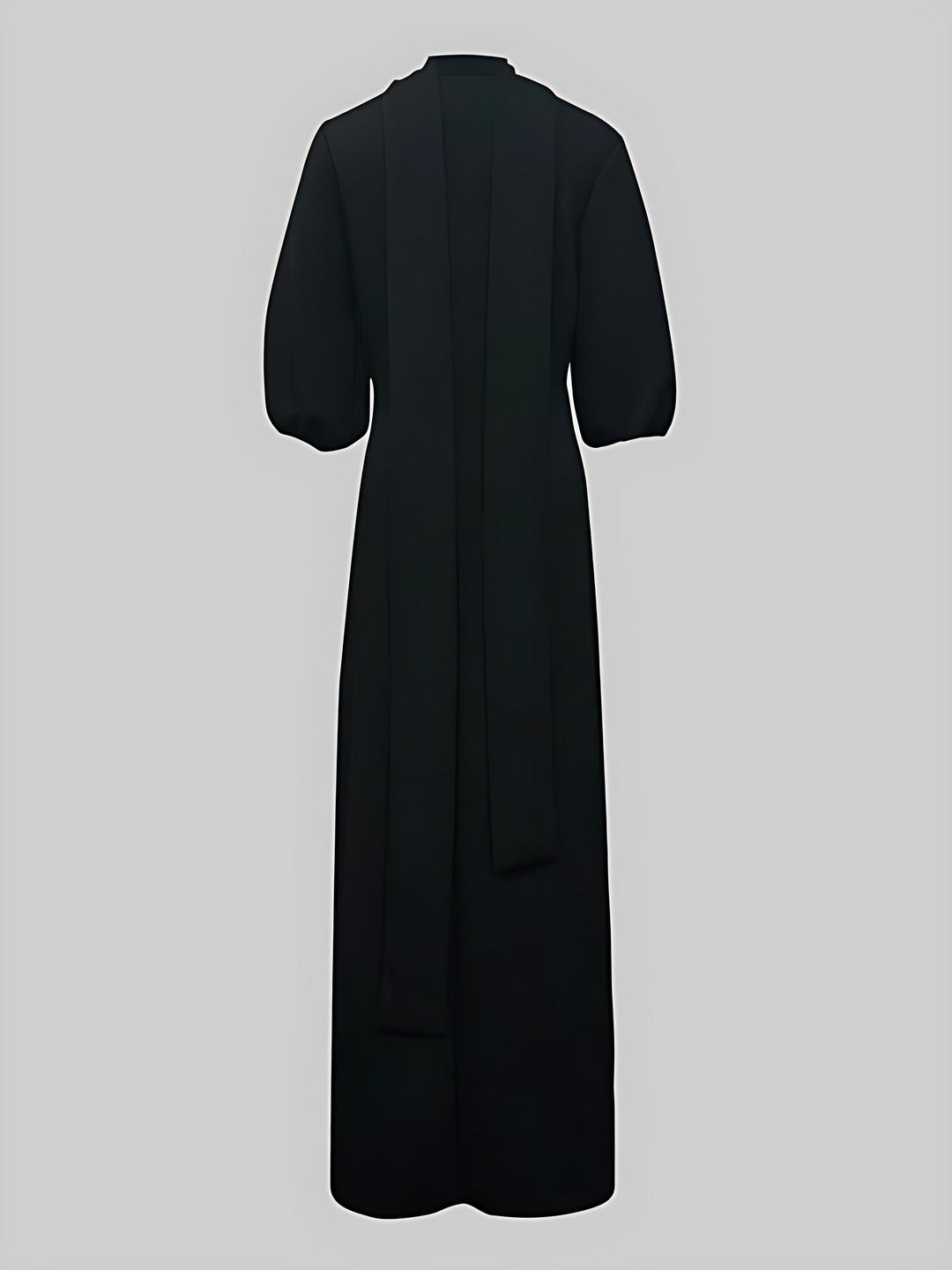 Loose Puff Sleeves Buttoned Split-side Mock Neck Maxi Dresses