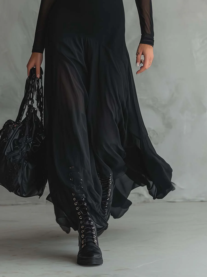 Lynn | Black Tulle Patchwork Maxi Dress