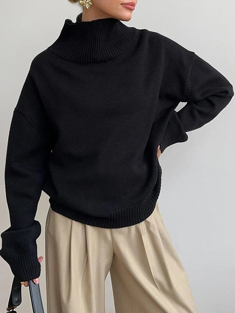 Womens Turtleneck  Long Sleeve Oversized  Knit Pullover Sweater