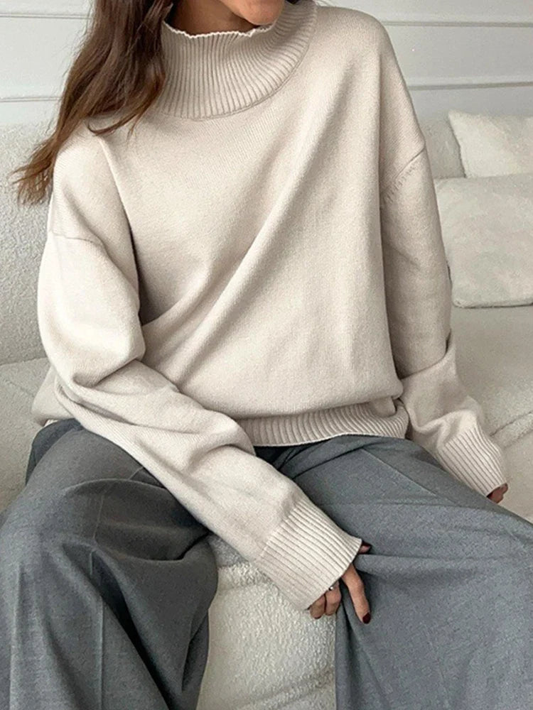 Womens Turtleneck  Long Sleeve Oversized  Knit Pullover Sweater
