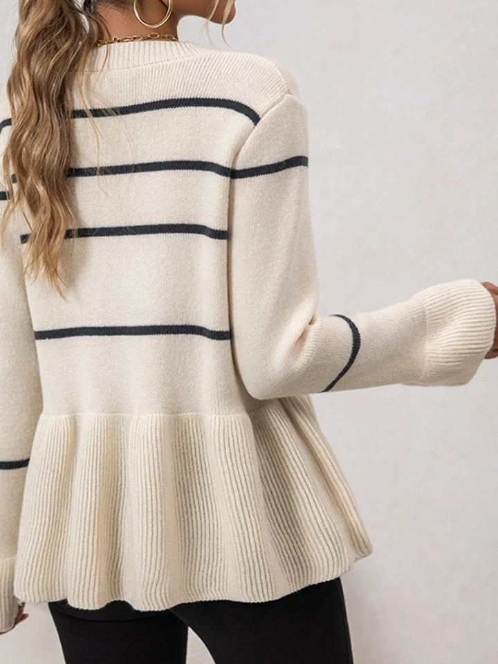 Women's V-neck striped lazy knitted long-sleeved cardigan