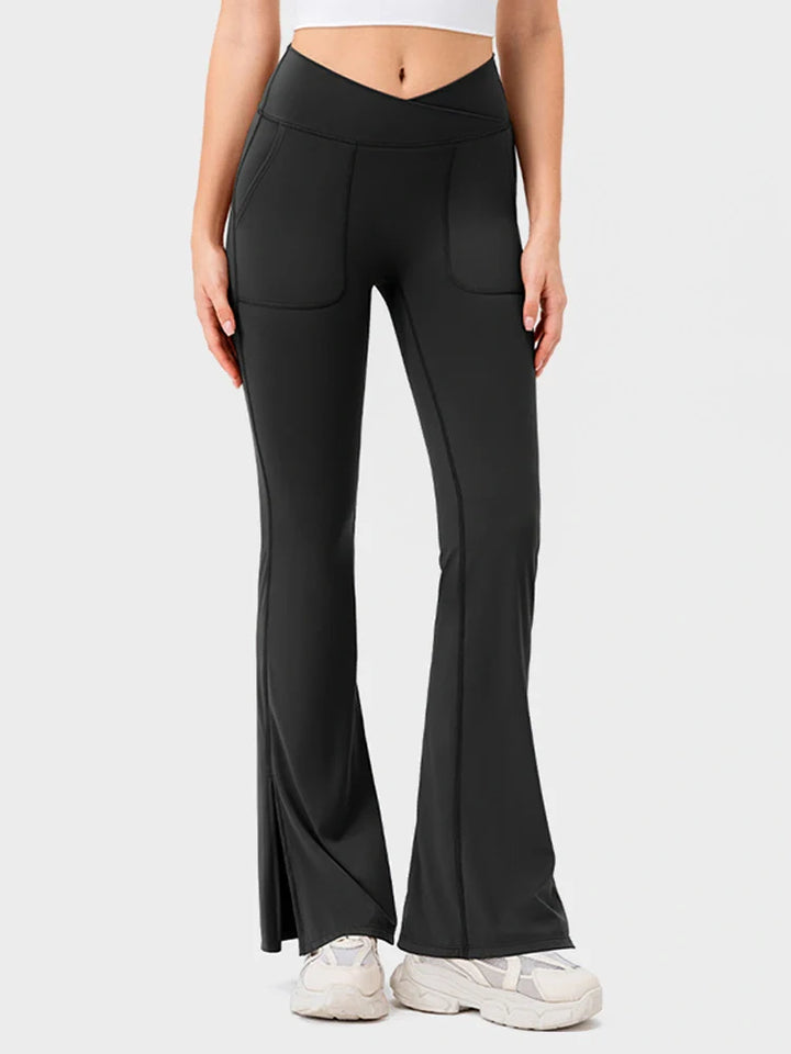 Womens Flare Leggings with Slit Hem High Waist Bootcut Yoga Pants Workout Tummy Control Flared