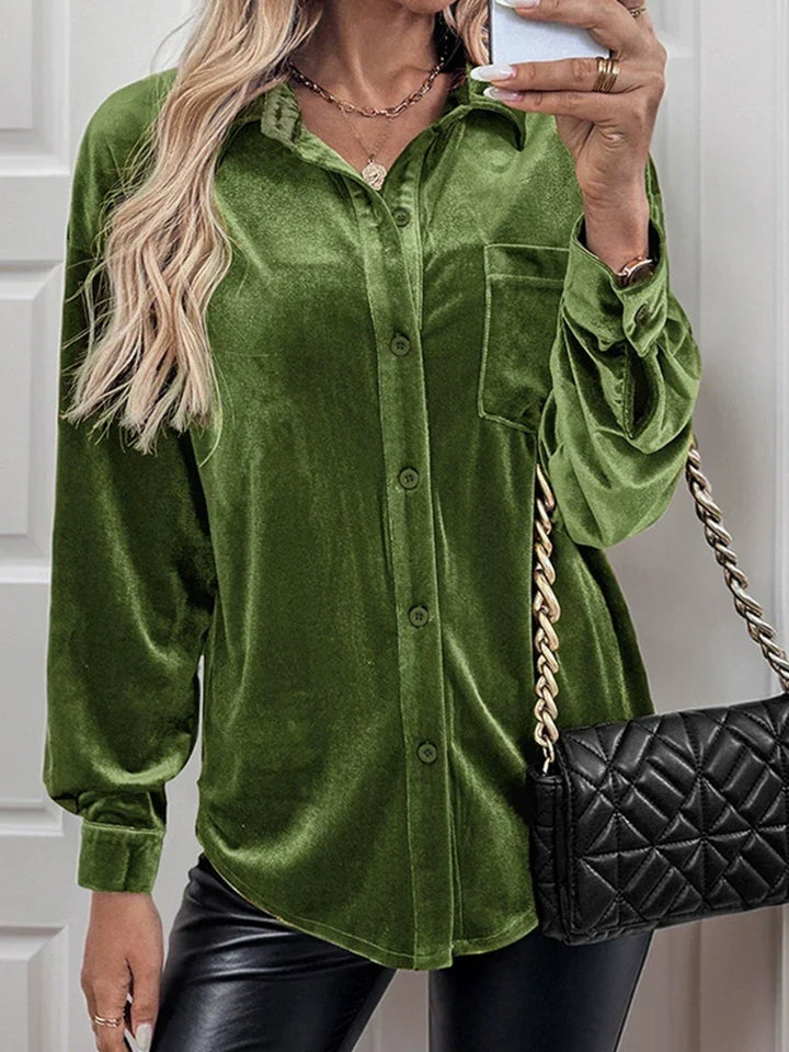 Women's Lapel Collar Puff Sleeve Shirt