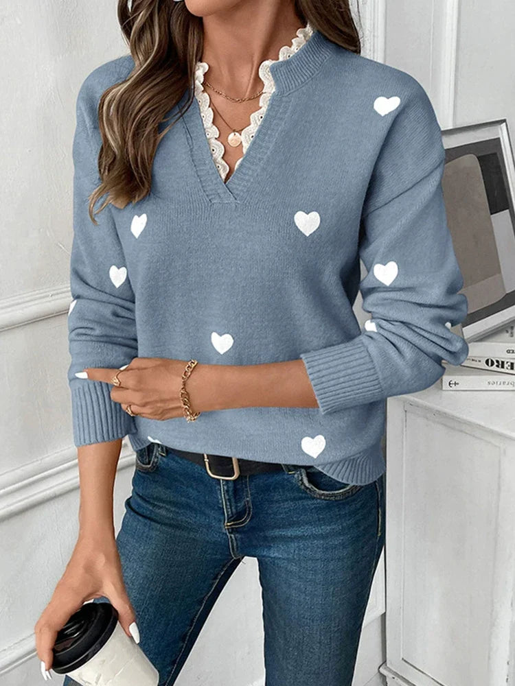 Women’s V-Neck Heart Knit Sweater