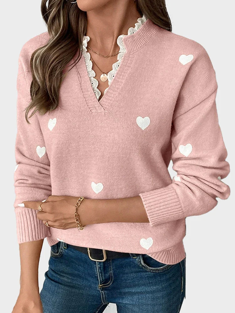 Women’s V-Neck Heart Knit Sweater