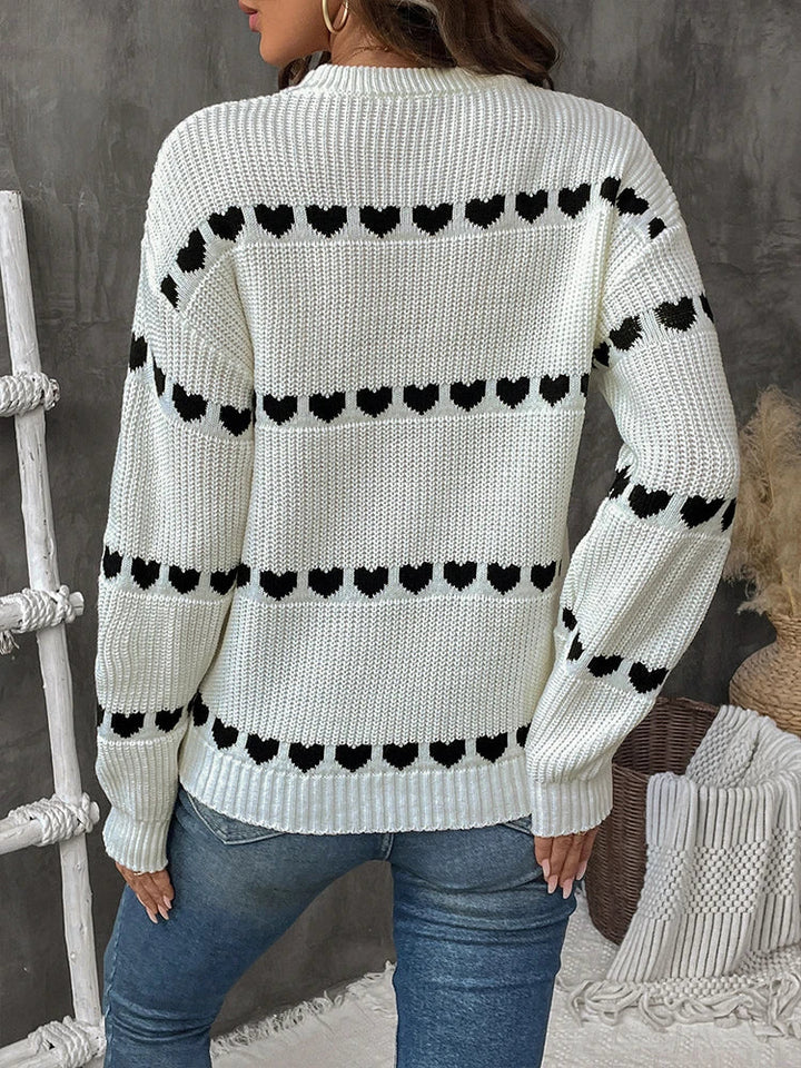 Women's Heart Crew Neck Casual Long Sleeve Sweater