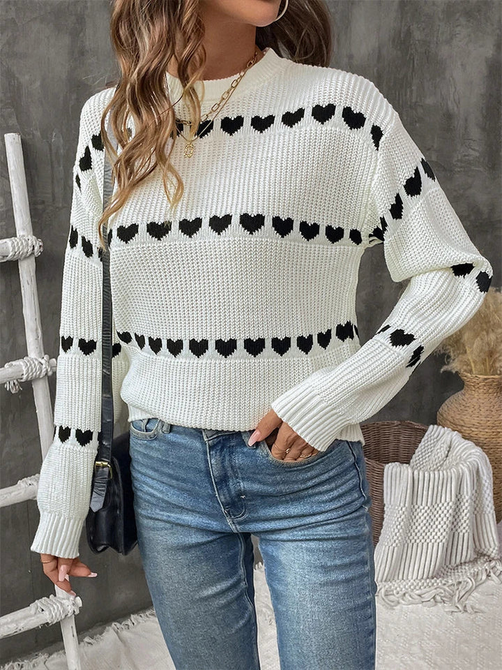 Women's Heart Crew Neck Casual Long Sleeve Sweater