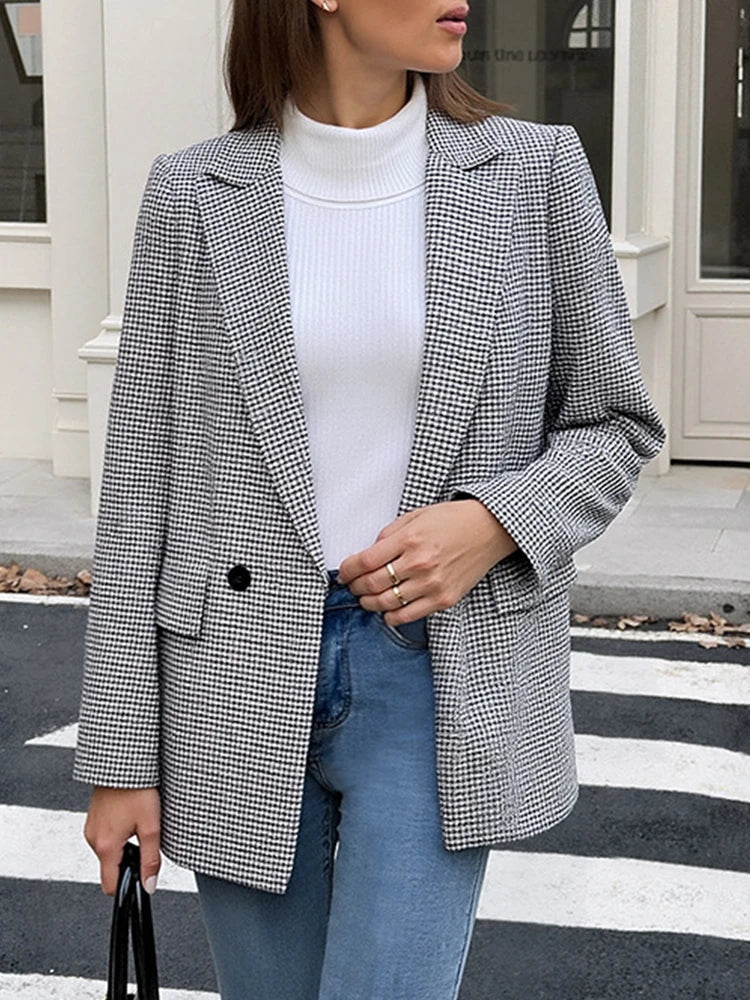 Women's Plaid Houndstooth Blazer Jacket