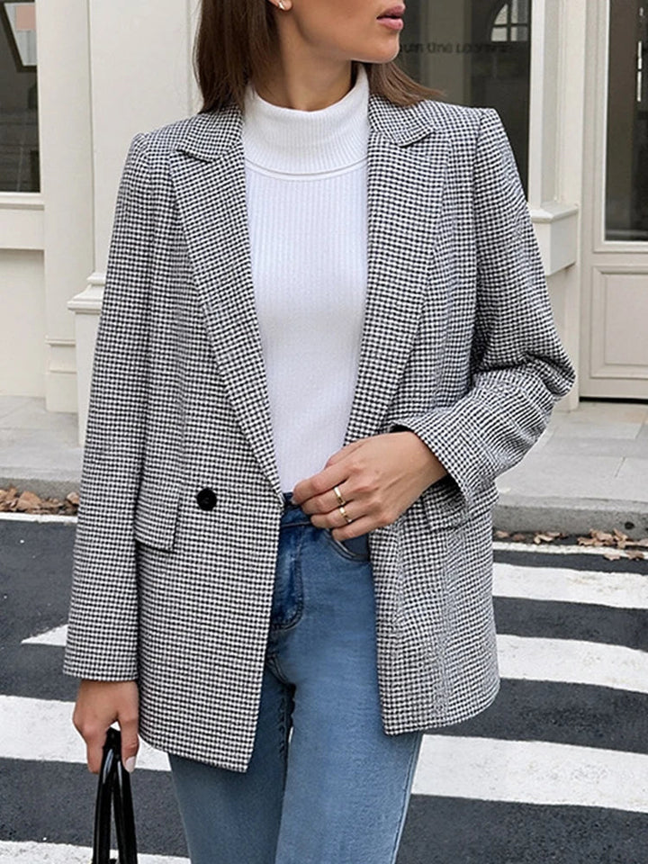 Women's Plaid Houndstooth Blazer Jacket