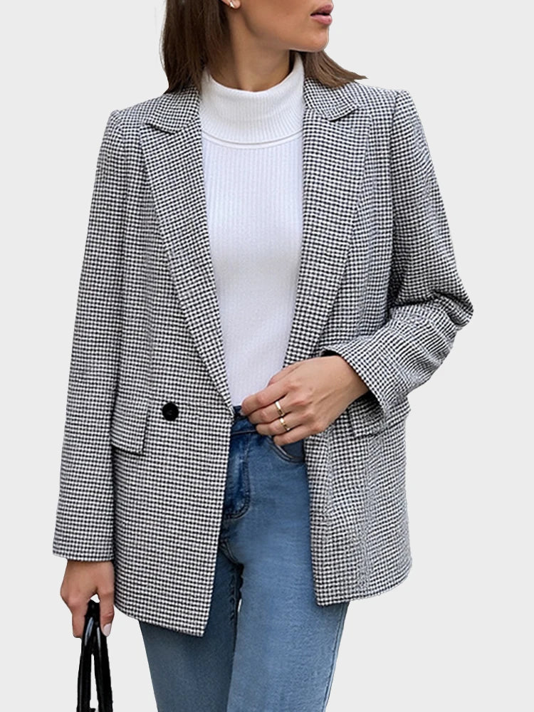 Women's Plaid Houndstooth Blazer Jacket