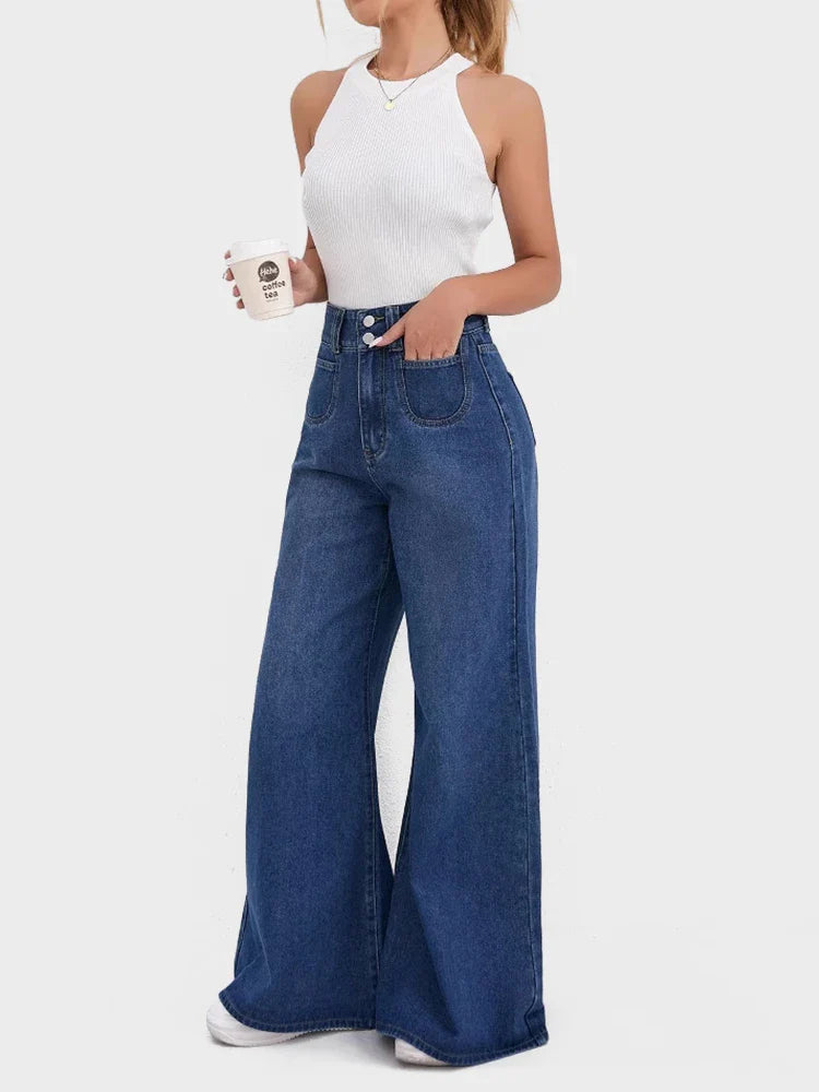 Womens High Waisted Wide Leg Flare Jeans