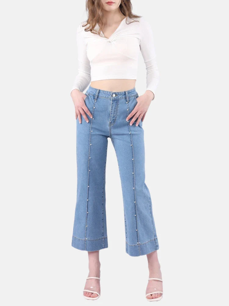 Womens High Waisted Cropped Straight Leg Jeans
