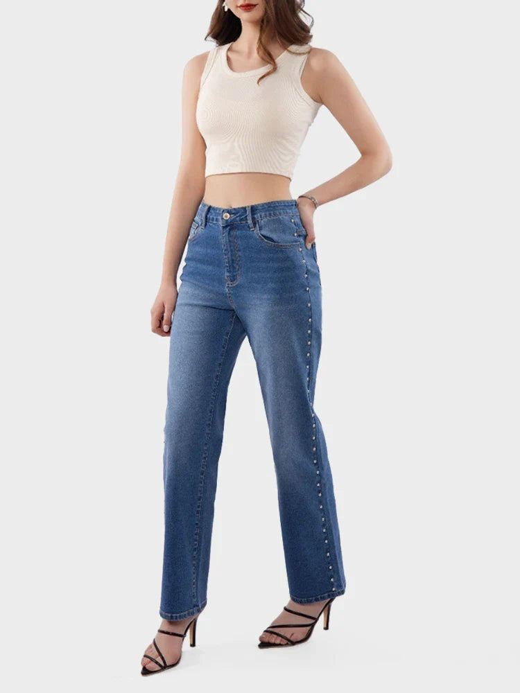 Women's Pearl High Waist Straight Wide Leg Jeans