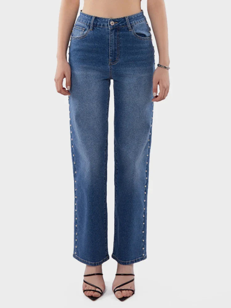 Women's Pearl High Waist Straight Wide Leg Jeans