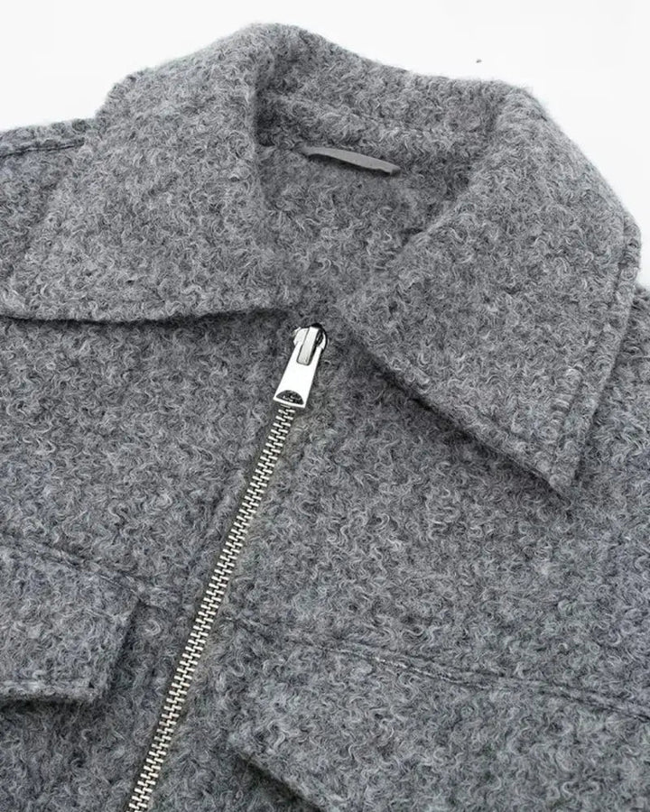 Grey Wool Blend Cropped Jacket