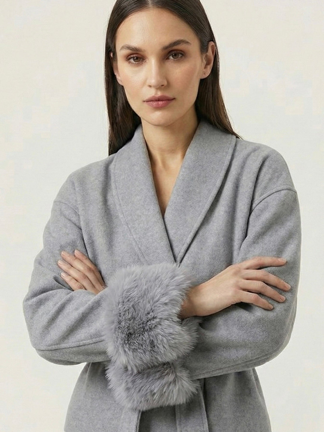 Belted Coat with Faux Fur Cuffs