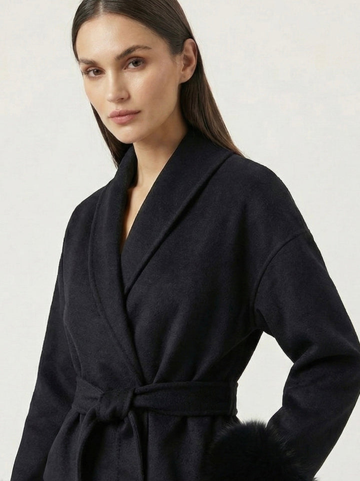 Belted Coat with Faux Fur Cuffs