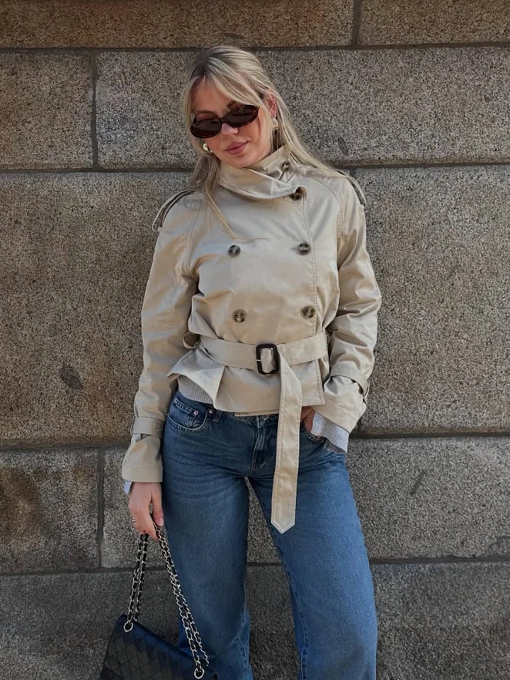 High-Neck Belted Trench Coat
