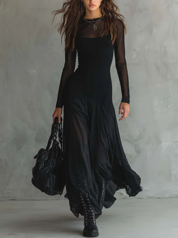 Lynn | Black Tulle Patchwork Maxi Dress