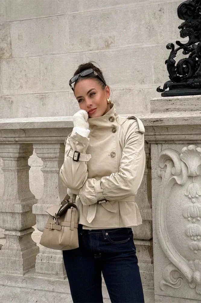 High-Neck Belted Trench Coat