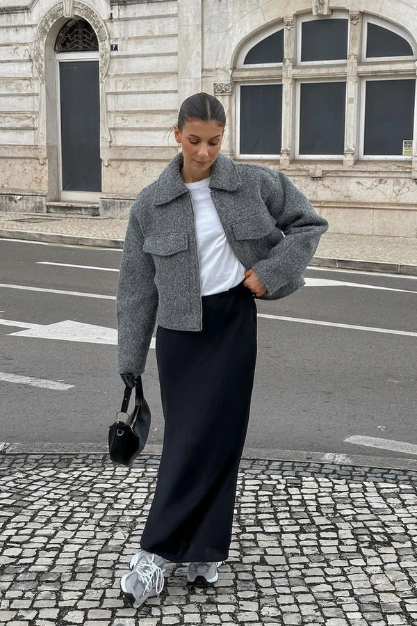 Grey Wool Blend Cropped Jacket