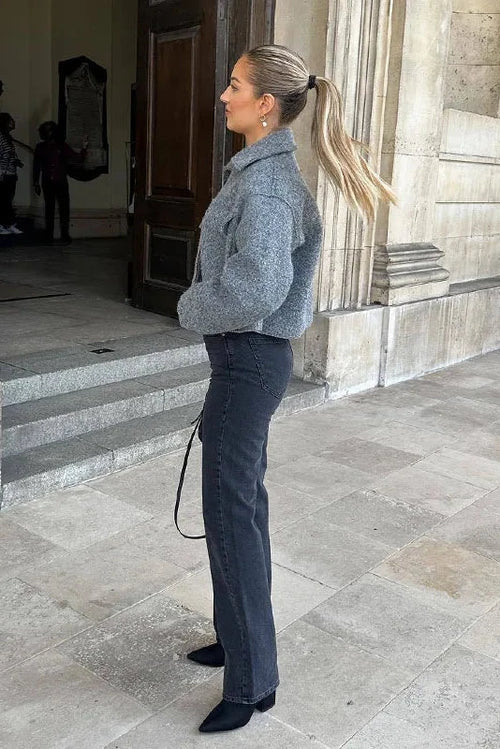Grey Wool Blend Cropped Jacket