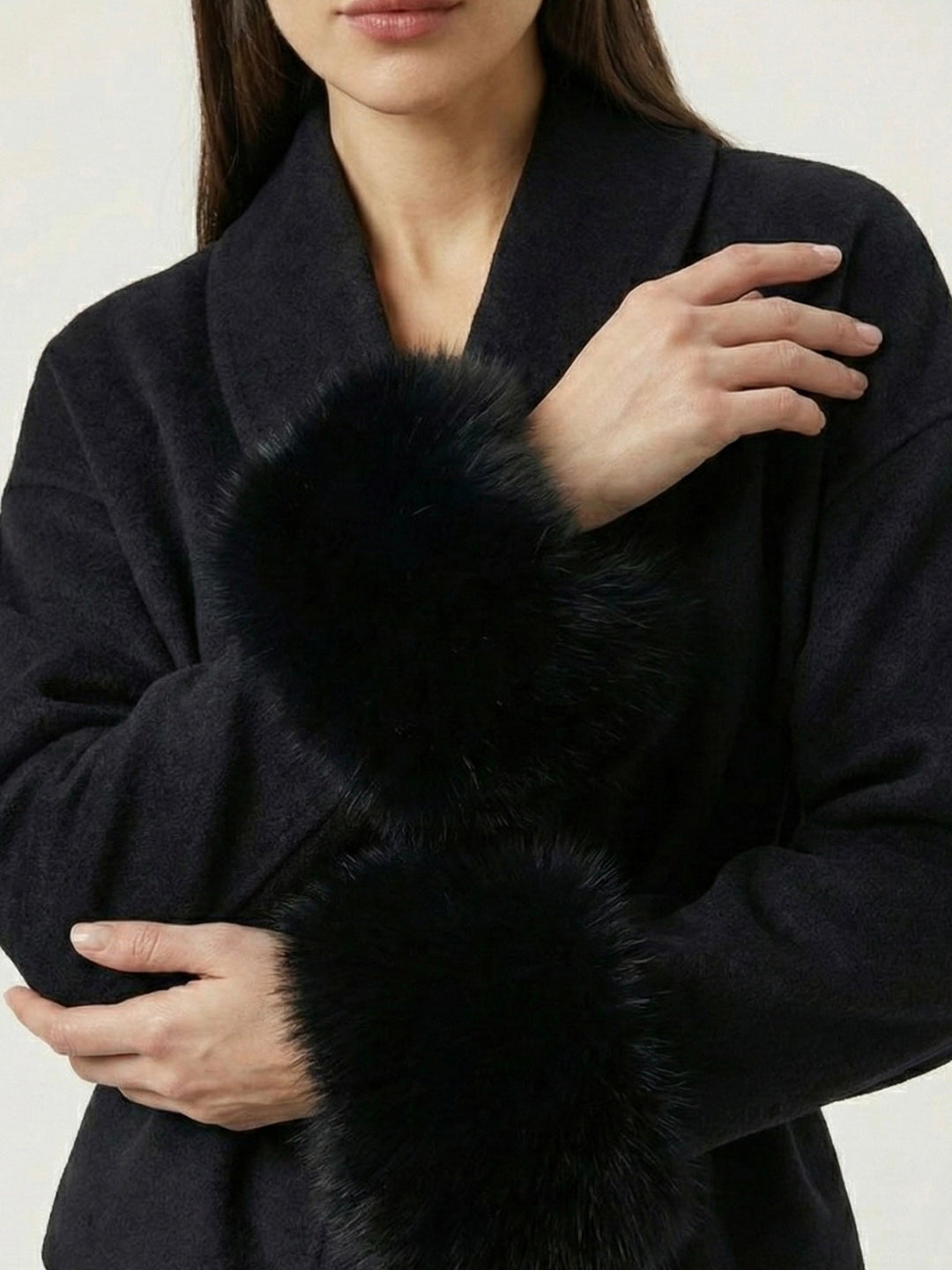 Belted Coat with Faux Fur Cuffs
