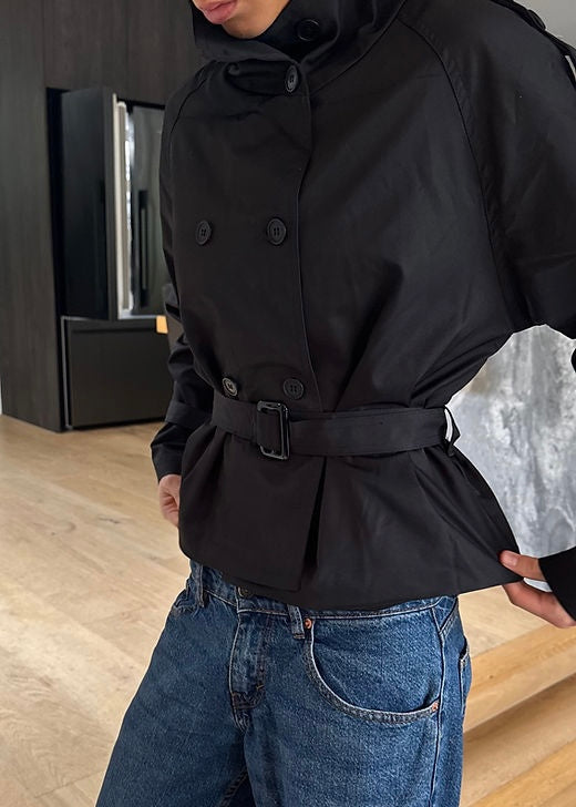 High-Neck Belted Trench Coat