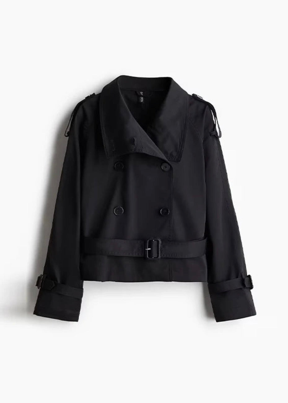 High-Neck Belted Trench Coat