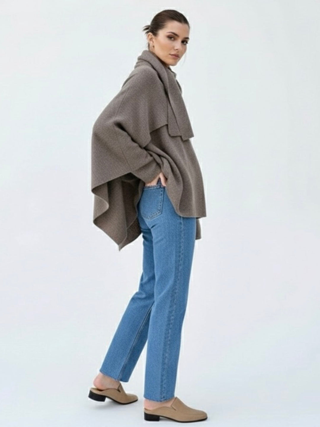 Cowl Neck Cape Coat for Women