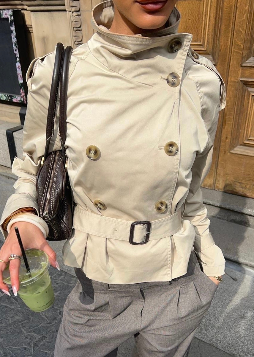 High-Neck Belted Trench Coat