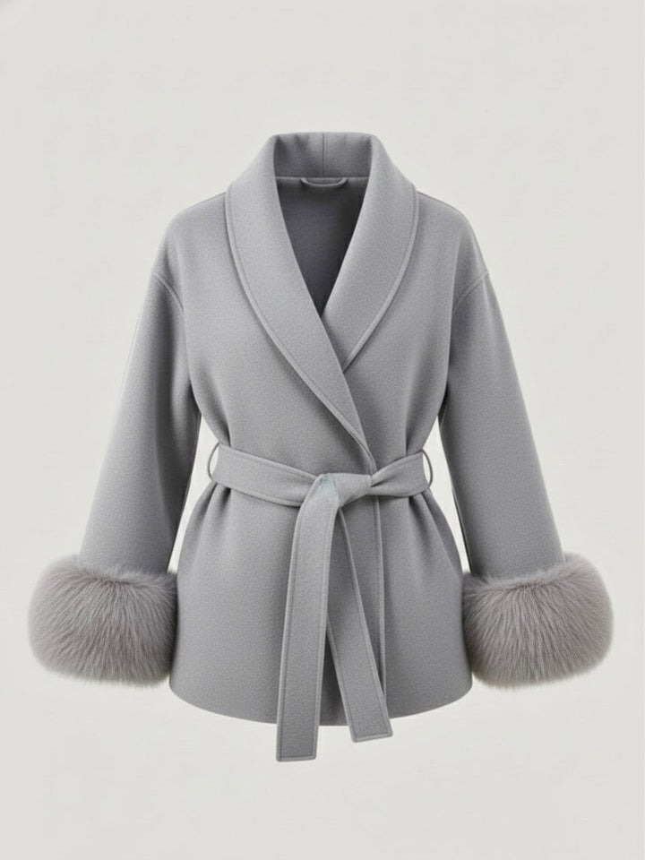 Belted Coat with Faux Fur Cuffs