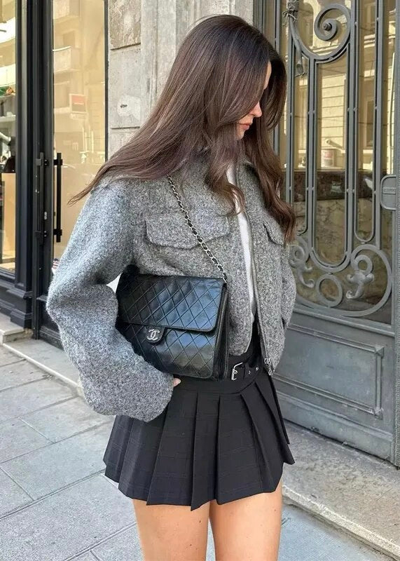 Grey Wool Blend Cropped Jacket