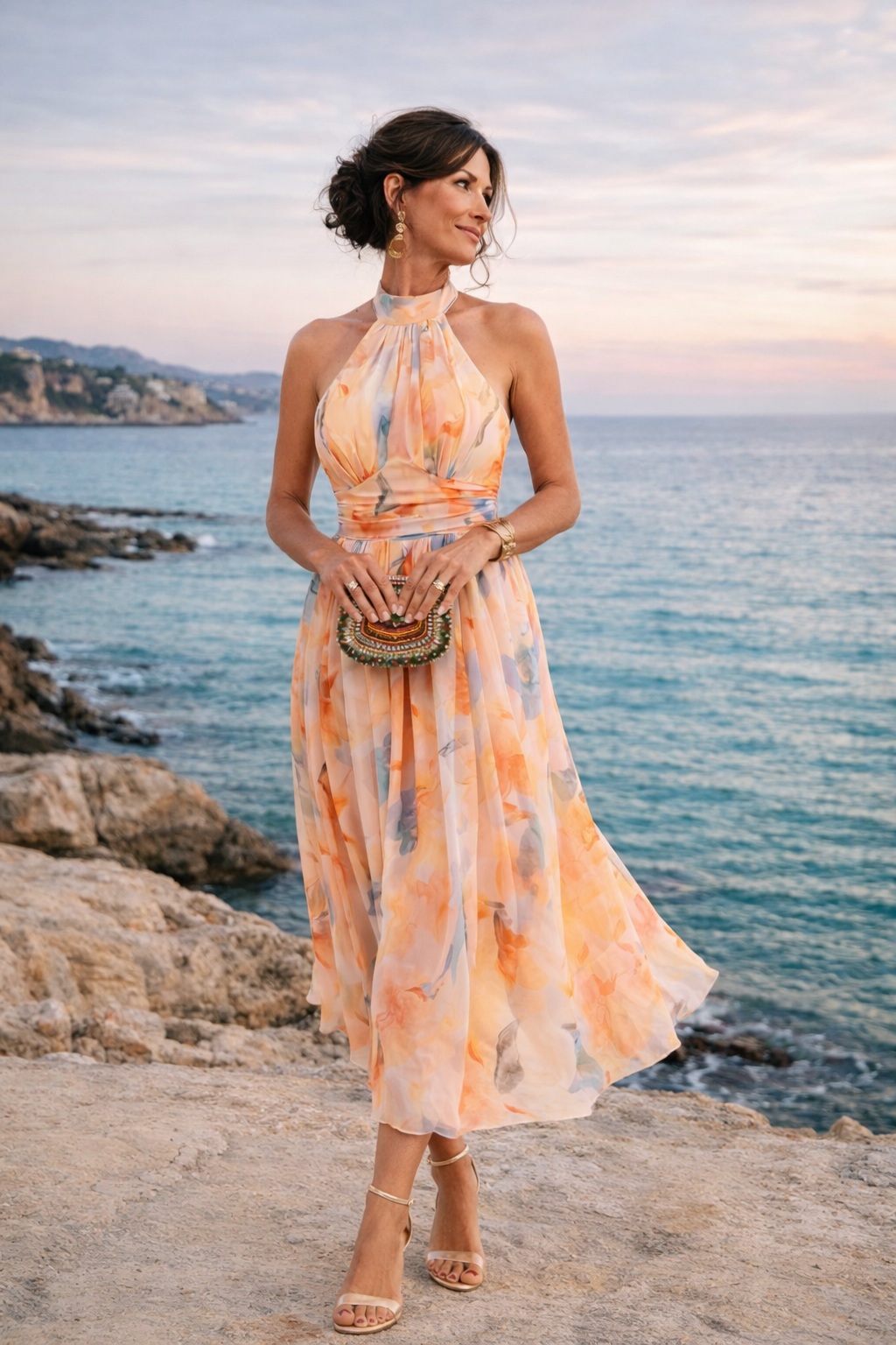 Aurora | Halter Neck Dress with Watercolor Print