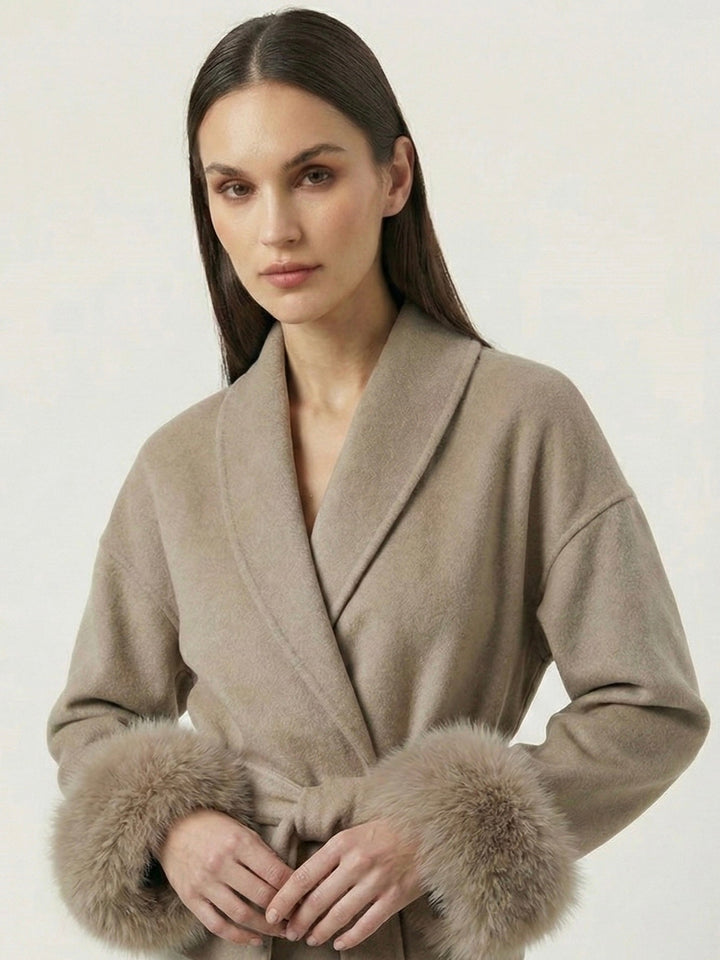 Belted Coat with Faux Fur Cuffs
