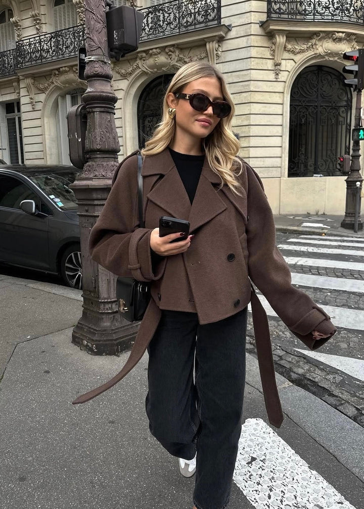 Brown Blend Cropped Trench Jacket