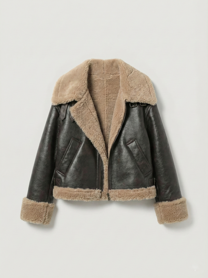 Faux Shearling Leather Jacket