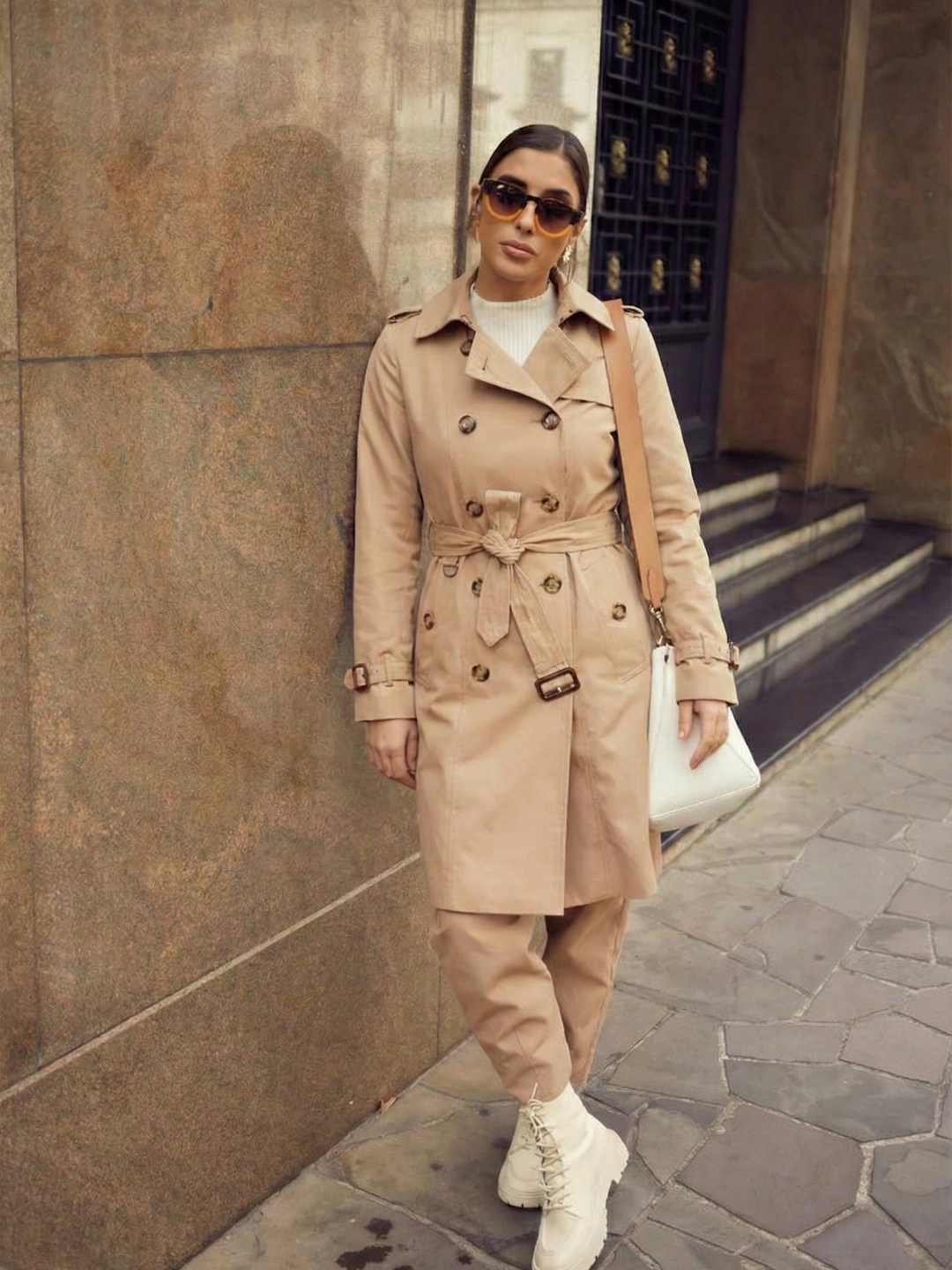 Double-Breasted Belted Trench Coat