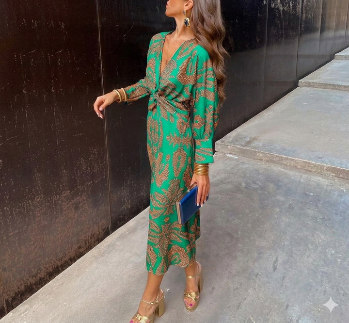 ISADORA™ – Elegant Midi Dress with Timeless Charm & Artistic Print