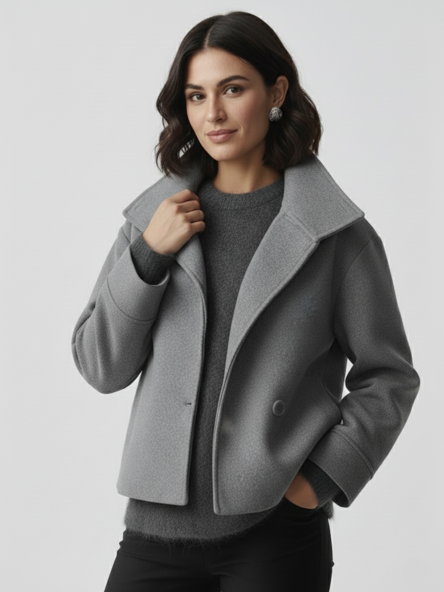 High-Neck Buttoned Pea Coat