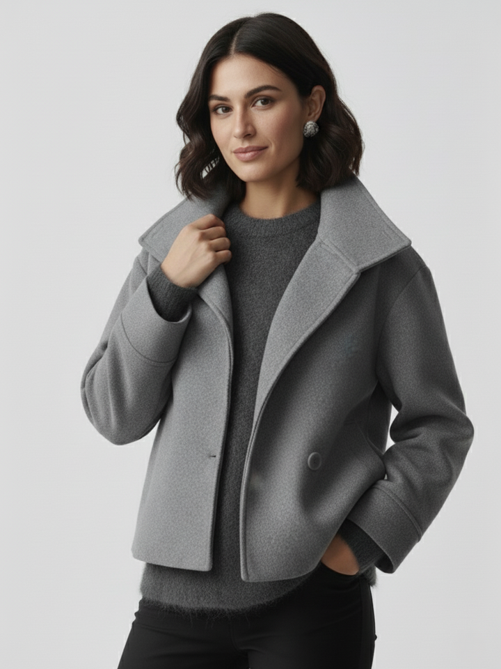 High-Neck Buttoned Pea Coat
