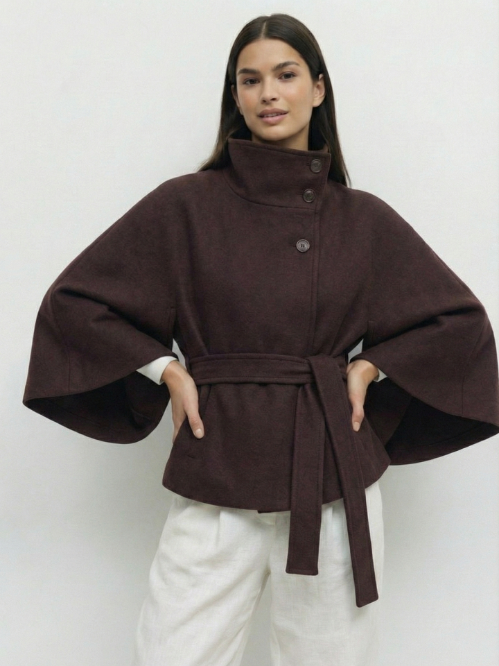 Chloe | High-Neck Belted Cape Jacket