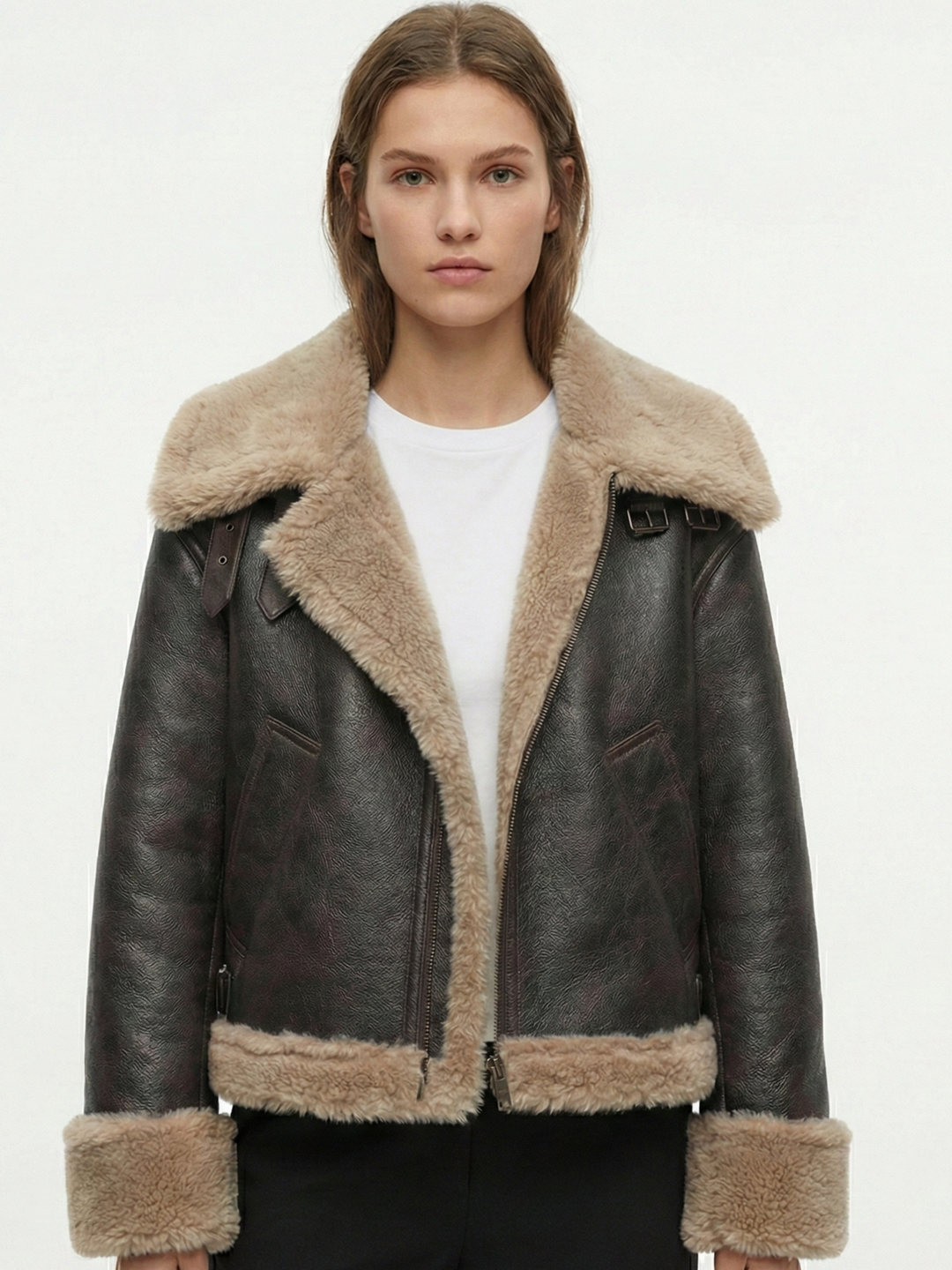 Faux Shearling Leather Jacket