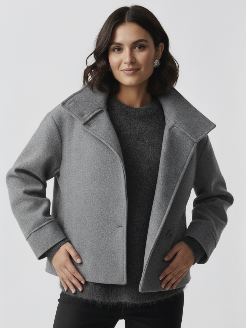 High-Neck Buttoned Pea Coat