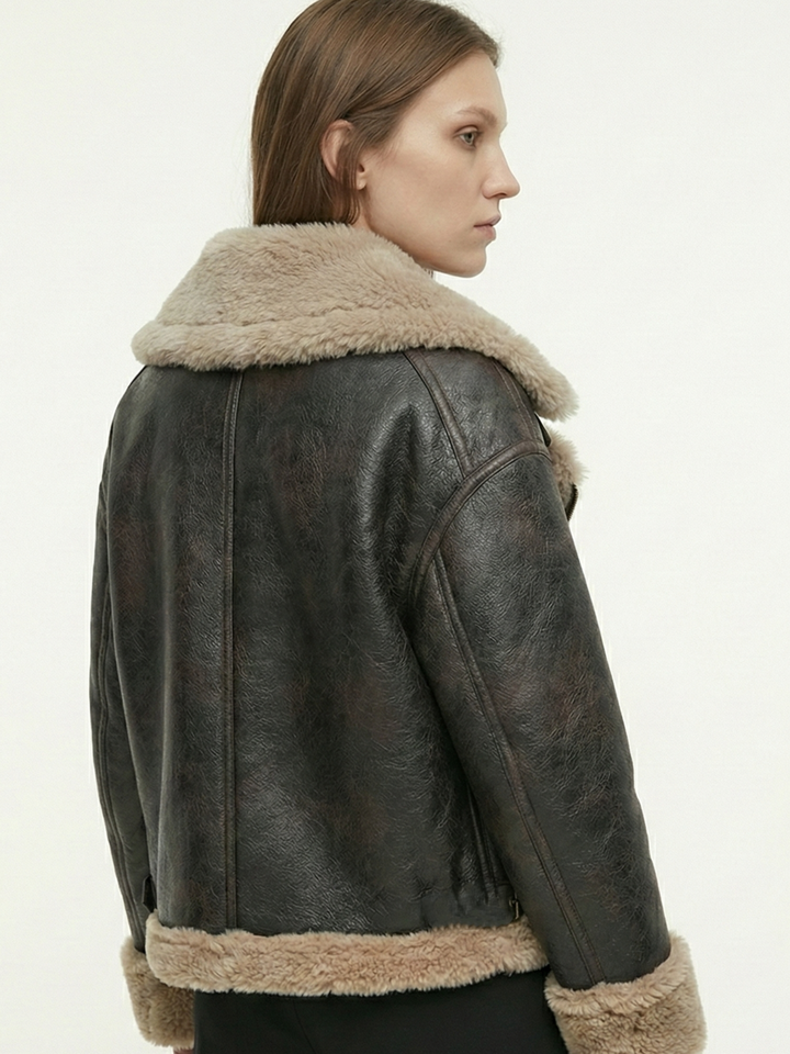 Faux Shearling Leather Jacket