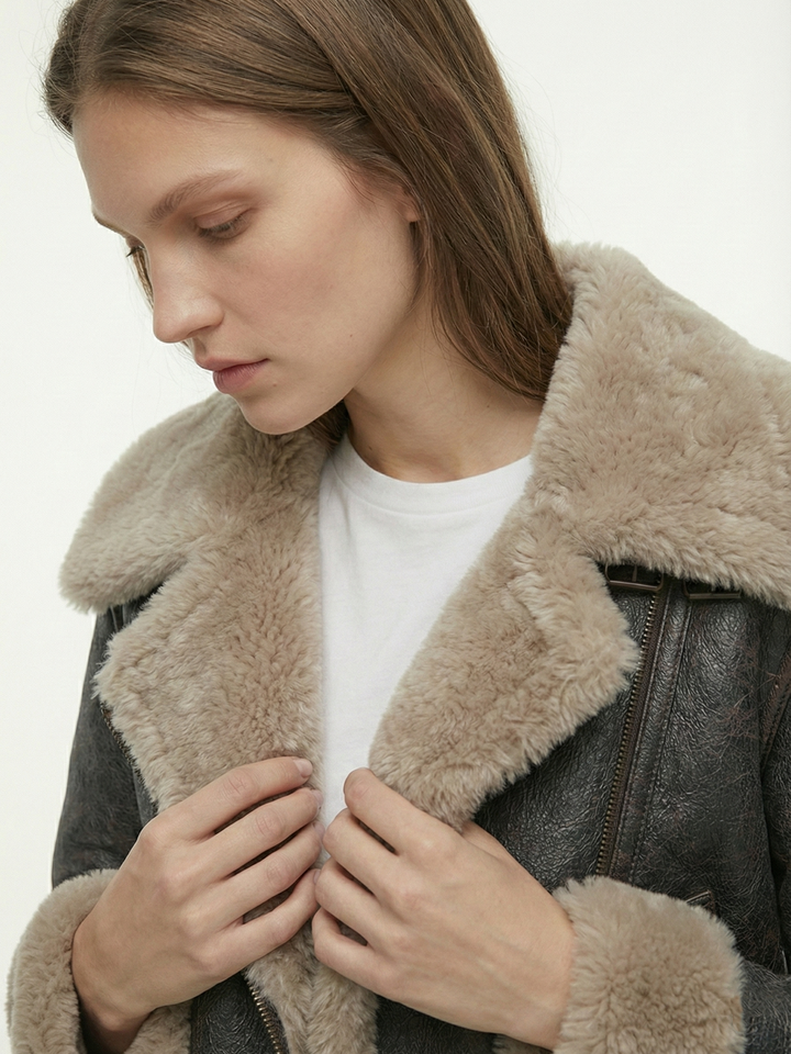 Faux Shearling Leather Jacket