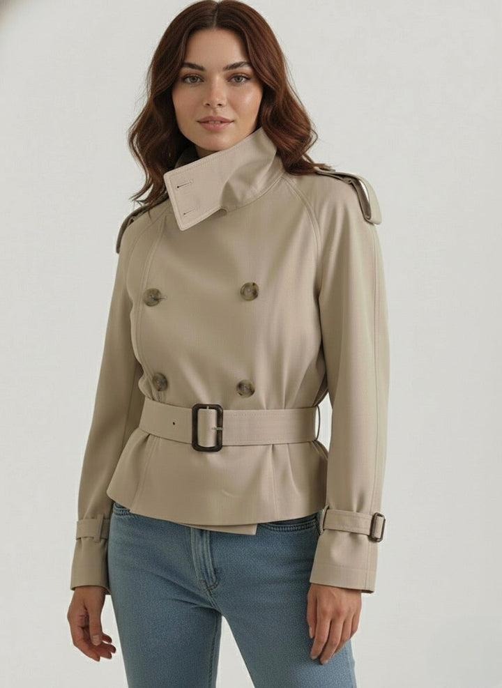High-Neck Belted Trench Coat