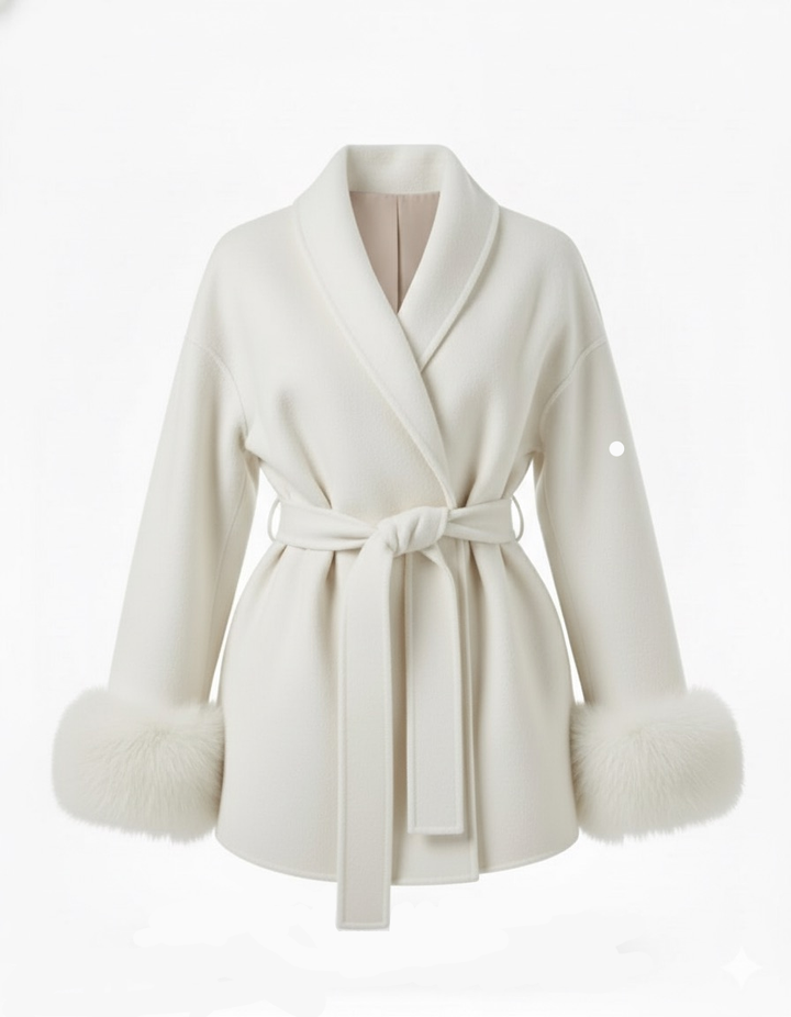 Belted Coat with Faux Fur Cuffs